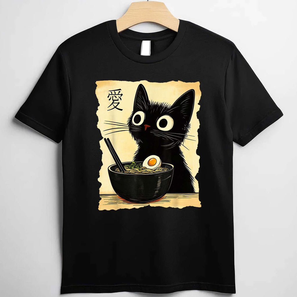 Funny Cat Ramen Japanese Kawaii Anime Gift Tee T-Shirt Adults Unisex