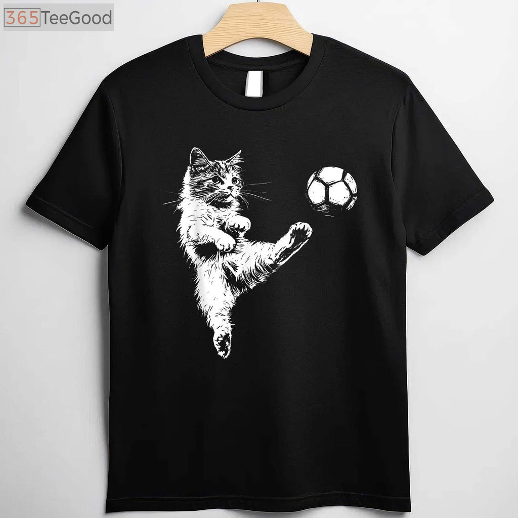 Funny Cat Soccer Ball T-Shirt - Cute Kitten Playing Sports Graphic Tee