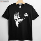 Funny Cat Soccer Ball T-Shirt - Cute Kitten Playing Sports Graphic Tee