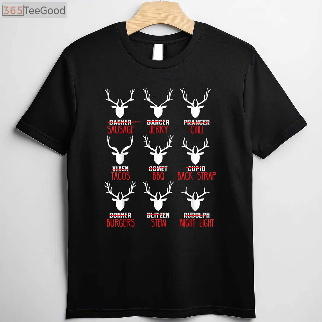Funny Christmas Deer Hunting Shirt, Santa’s Reindeer List Holiday Hunter Tee