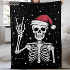 Funny Cute Skeleton Christmas Fleece Blanket – Gothic Cozy Gift for Daughter, Sister, Best Friend