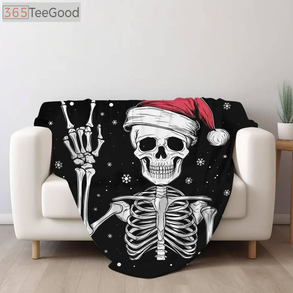 Funny Cute Skeleton Christmas Fleece Blanket – Gothic Cozy Gift for Daughter, Sister, Best Friend