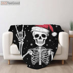 Funny Cute Skeleton Christmas Fleece Blanket – Gothic Cozy Gift for Daughter, Sister, Best Friend