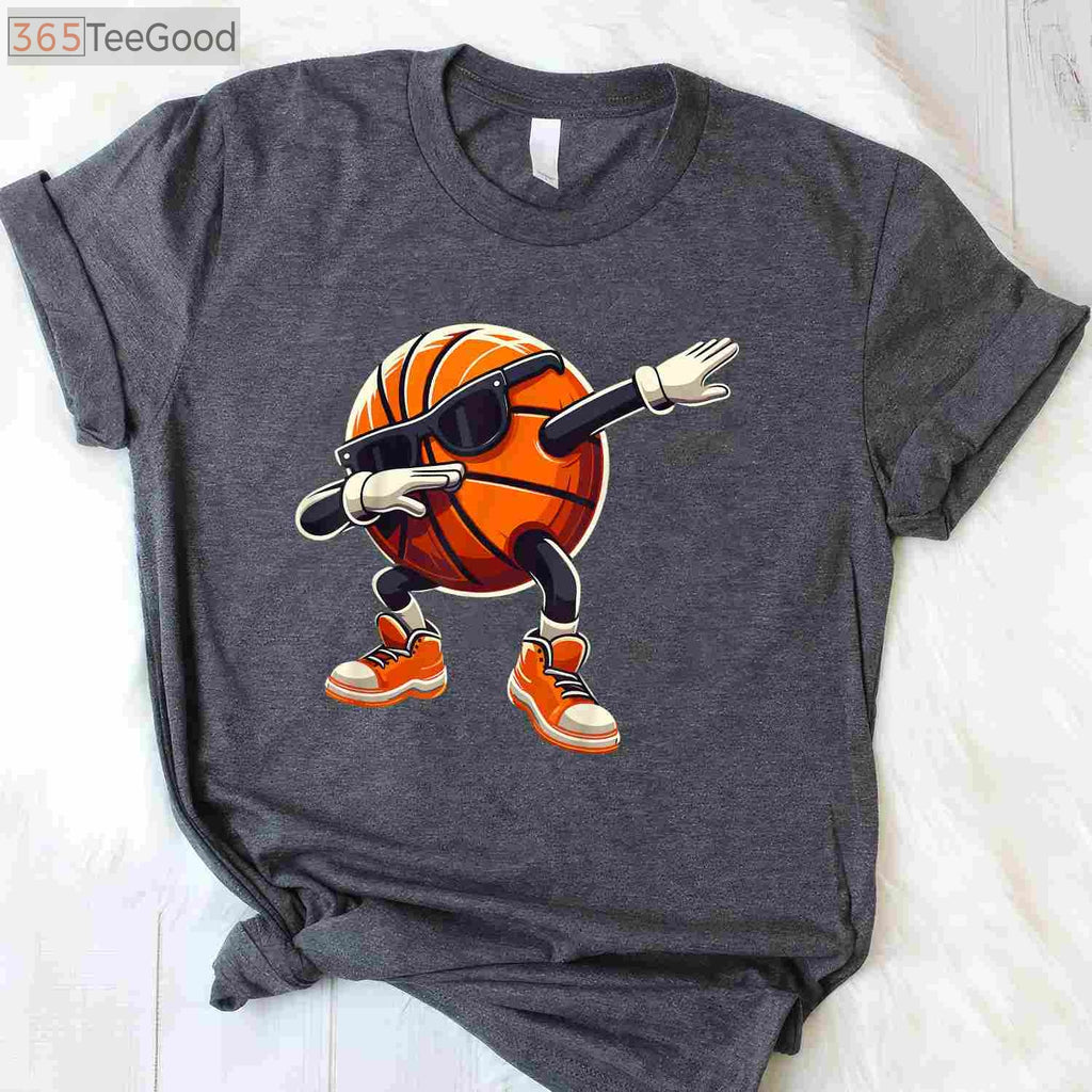 Funny Dabbing Basketball T-Shirt - Cool Sunglasses Ball Sports Gift for Kids