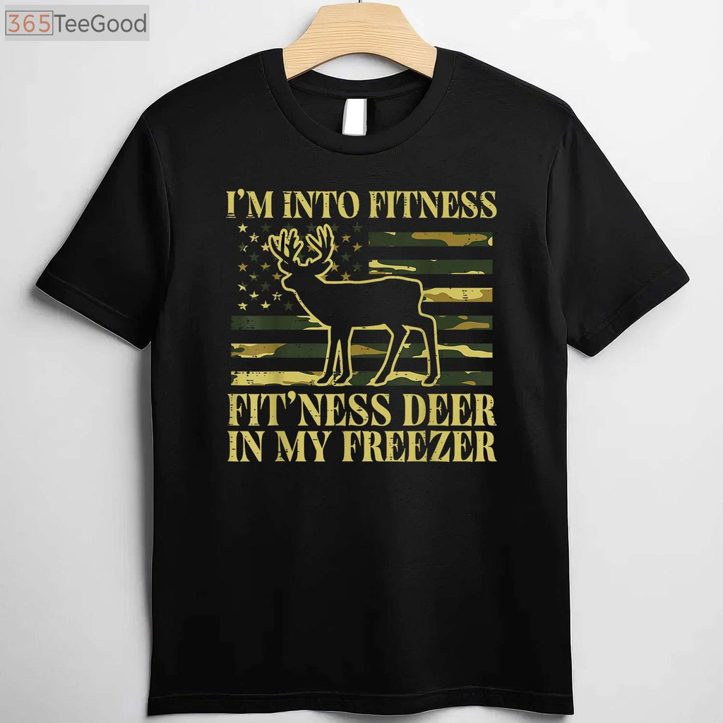 Funny Fitness Deer in Freezer Hunting T-Shirt, Humorous Hunter Lifestyle Tee