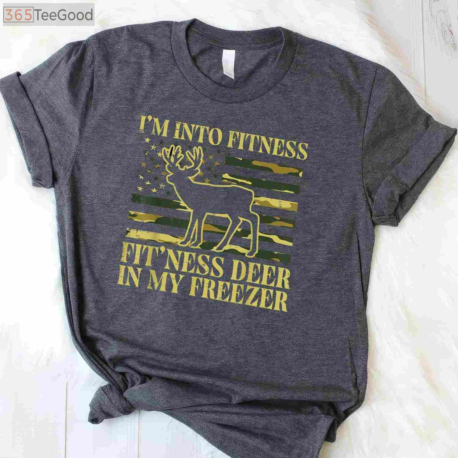 Funny Fitness Deer in Freezer Hunting T-Shirt, Humorous Hunter Lifestyle Tee
