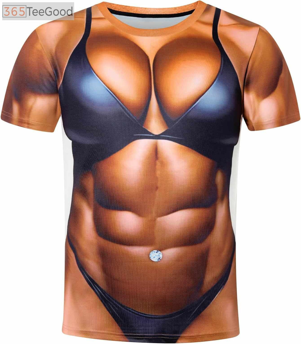 Funny Hairy Chest Illusion 3D Shirt for Men – Novelty Graphic Short Sleeve Crewneck Tee