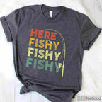 Funny Here Fishy Fishy Bass Fishing Shirt - Humorous Gift for Fishing Dads