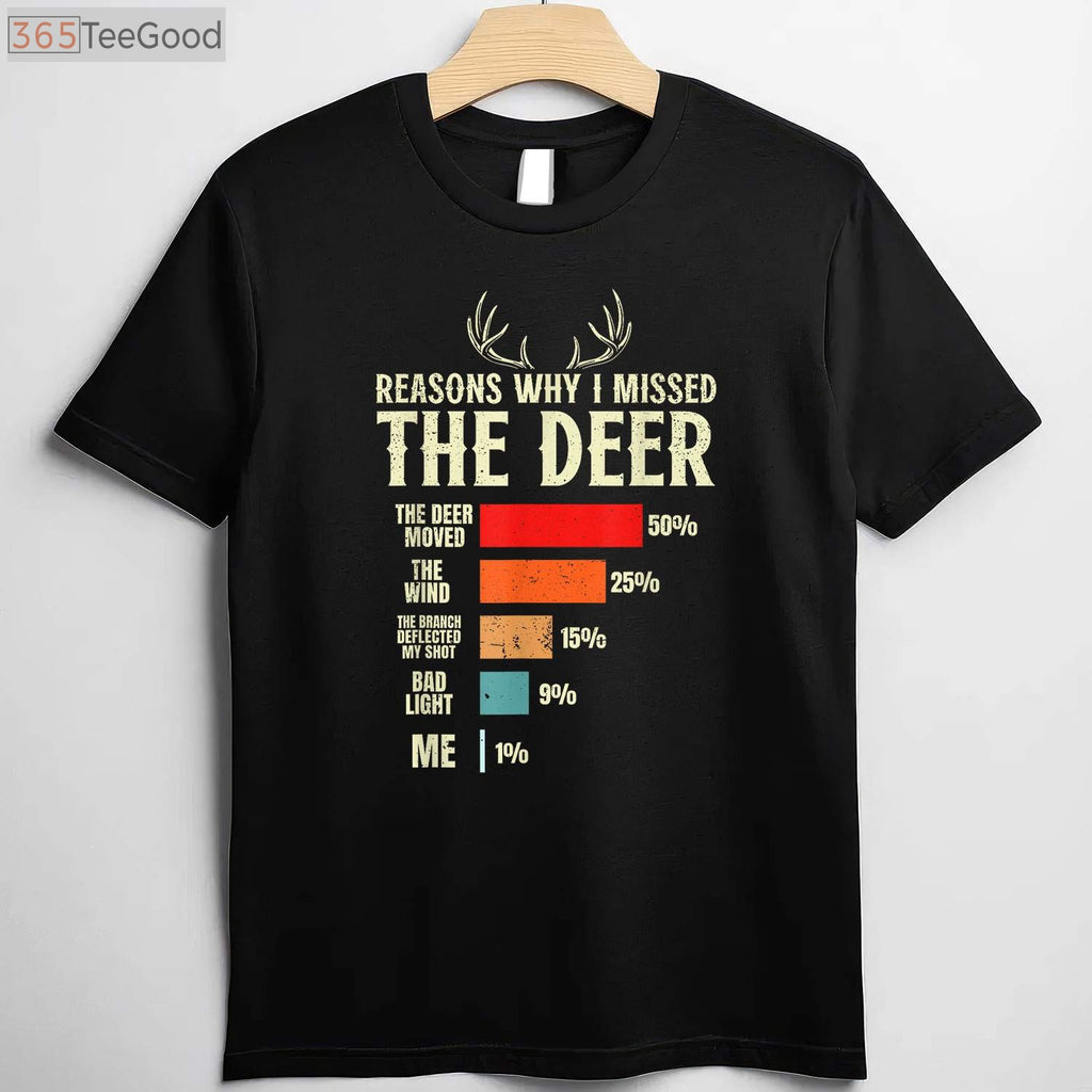 Funny Hunting Excuses Shirt for Missed Deer, Humorous Marksman Graphic Tee