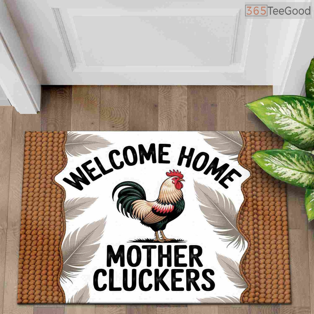 Funny Rooster Welcome Home Doormat Custom Text - Durable Farmhouse Porch Entryway Rug