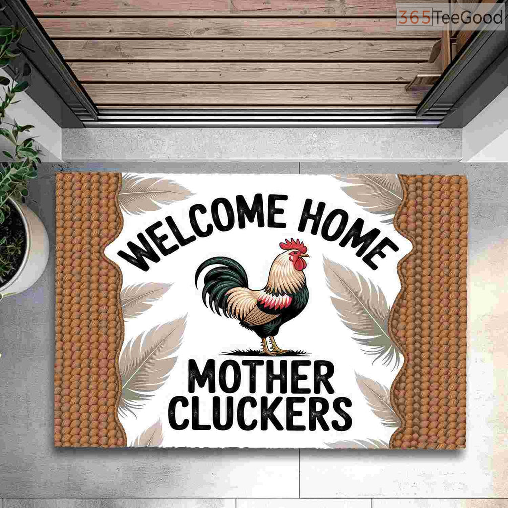 Funny Rooster Welcome Home Doormat Custom Text - Durable Farmhouse Porch Entryway Rug