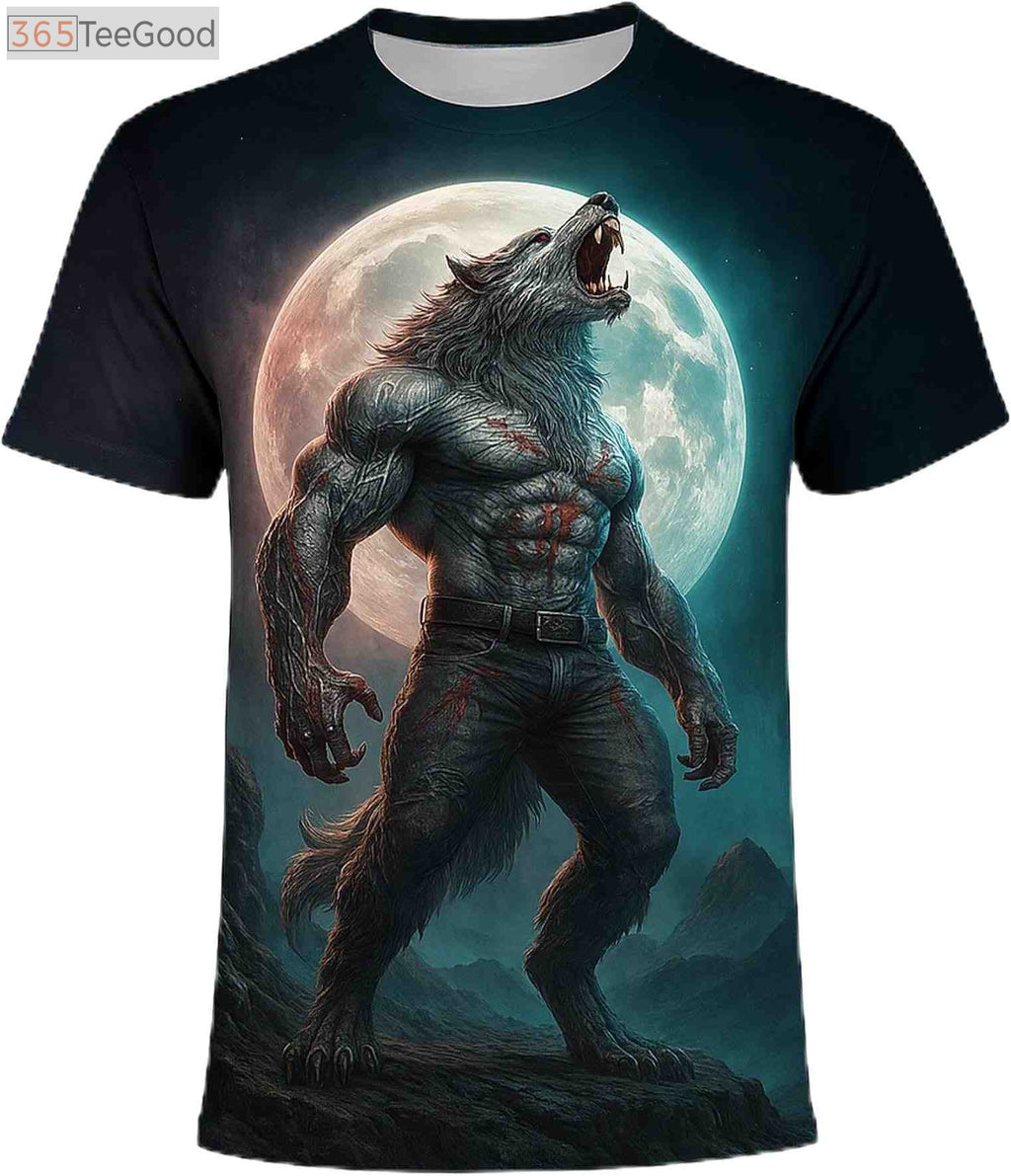 Funny Wolf Graphic 3D Shirt – Animal Art Novelty Short Sleeve Crewneck Tee