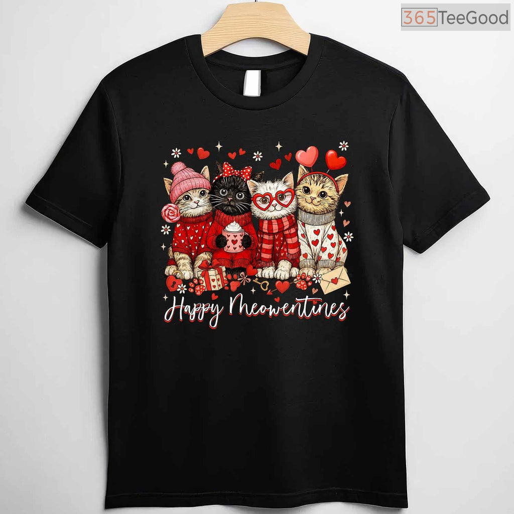 Happy Meowentines Cute Cat Mom T-Shirt, Adorable Kitten Lover Valentine Gift Tee for Girls Kids