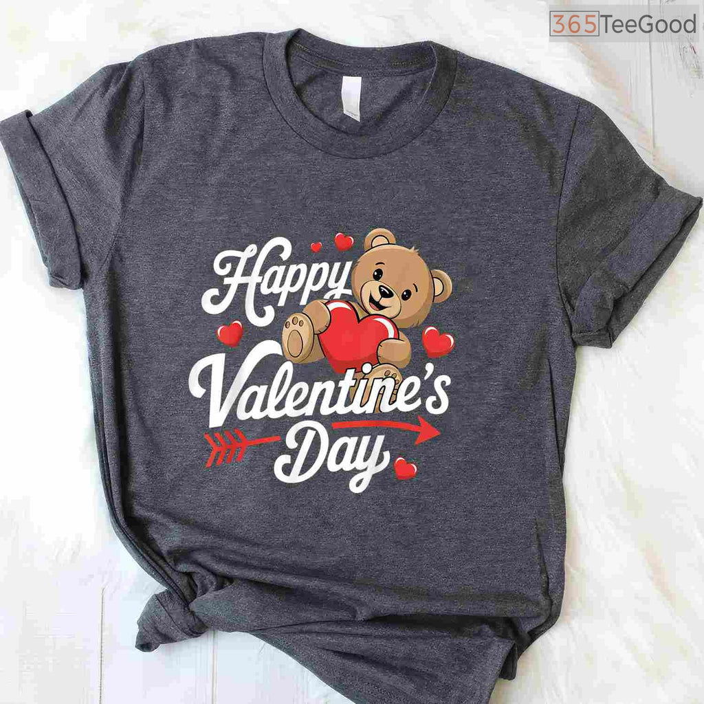 Happy Valentines Day Heart Shirt for Women, Aesthetic Cute Cursive Typography Love T-Shirt Gift