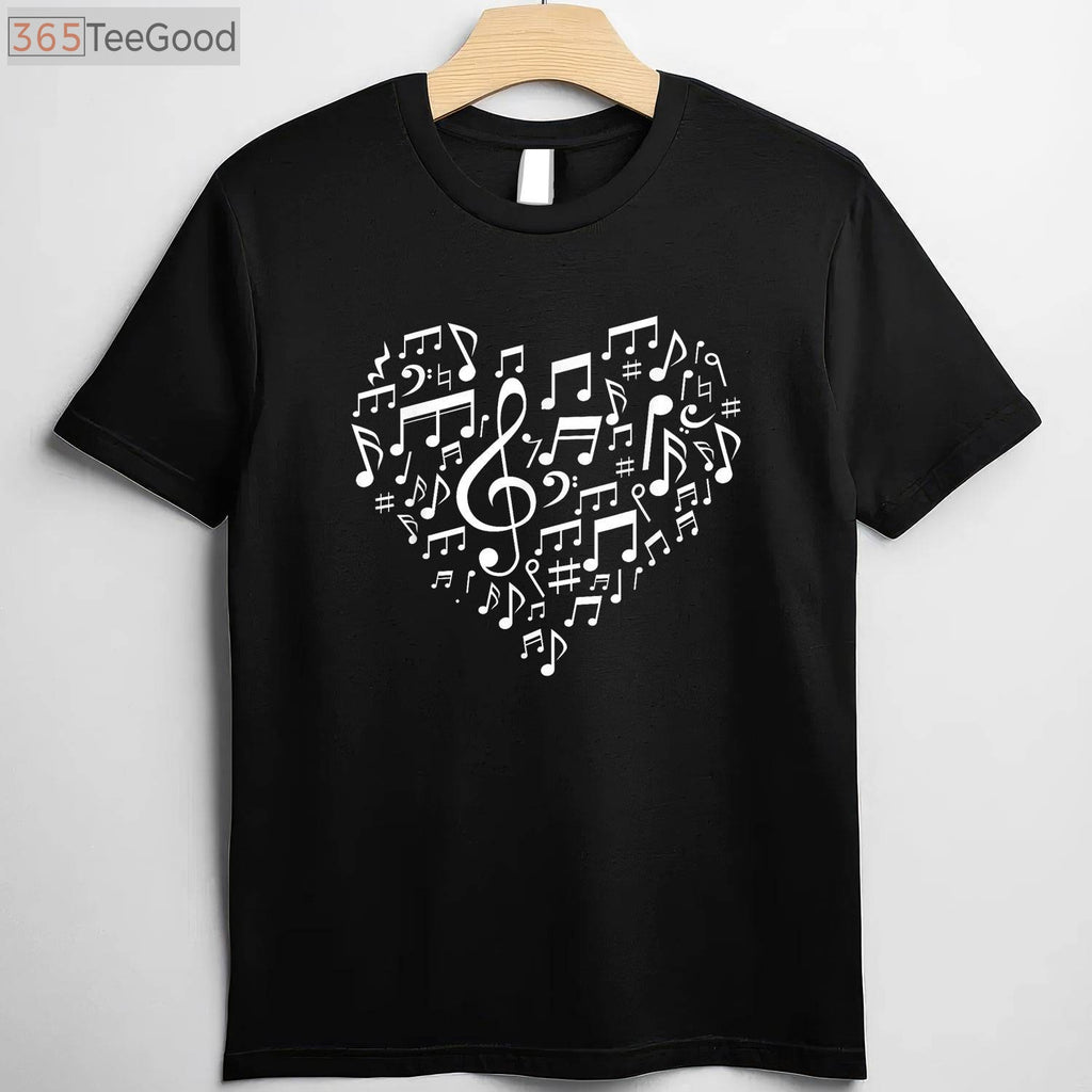 Heart Shape Musical Notes T-Shirt - Romantic Music Lover Valentine’s Day Gift