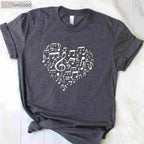 Heart Shape Musical Notes T-Shirt - Romantic Music Lover Valentine’s Day Gift
