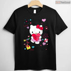 Hello Kitty Love Notes Valentine T-Shirt, Sanrio Character Cute Heart Graphic Tee for Girls Women