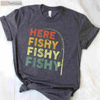 Here Fishy Fishy Bass Fish Dad T-Shirt - Funny Fisherman Gift For Men