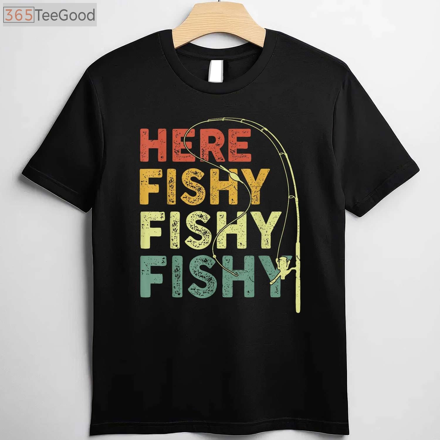Here Fishy Fishy Bass Fish Dad T-Shirt - Funny Fisherman Gift For Men