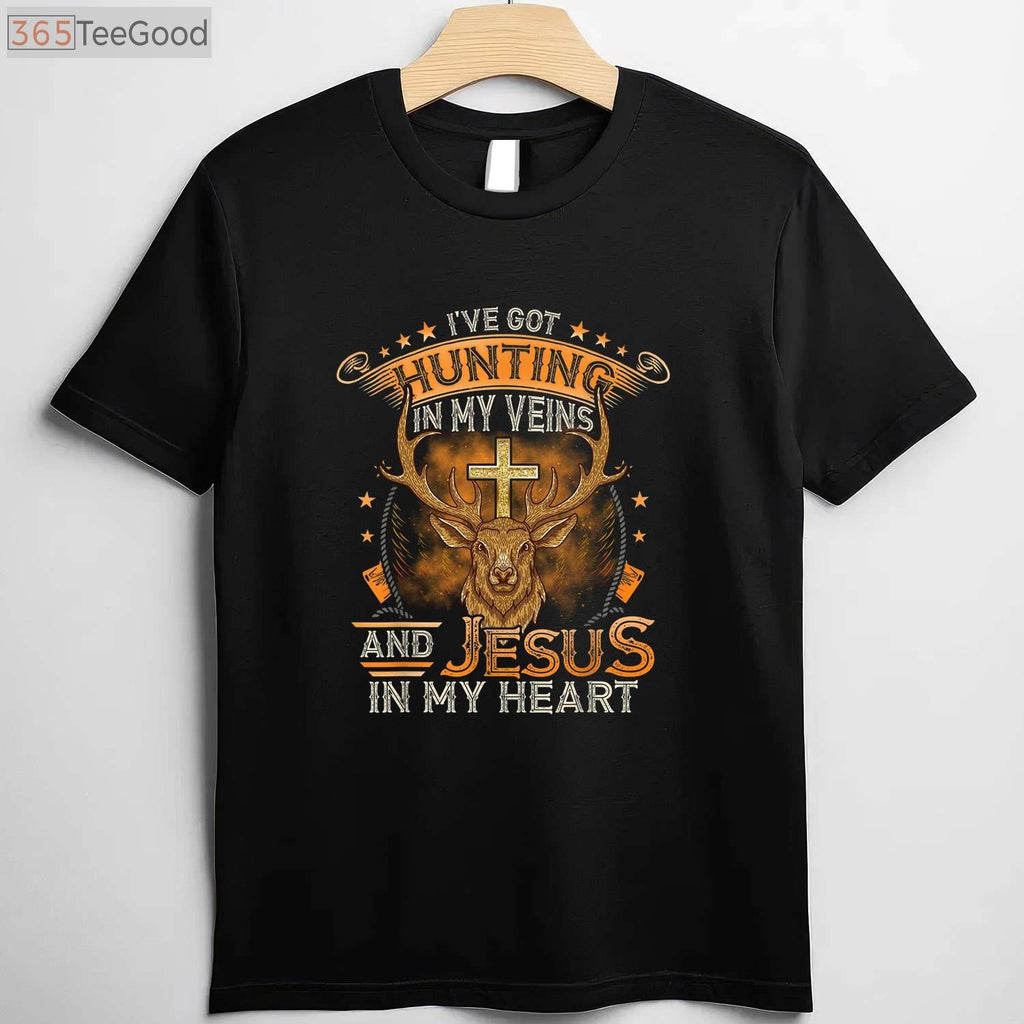 Hunting In My Veins Jesus In My Heart Shirt, Christian Hunter Long Sleeve Tee