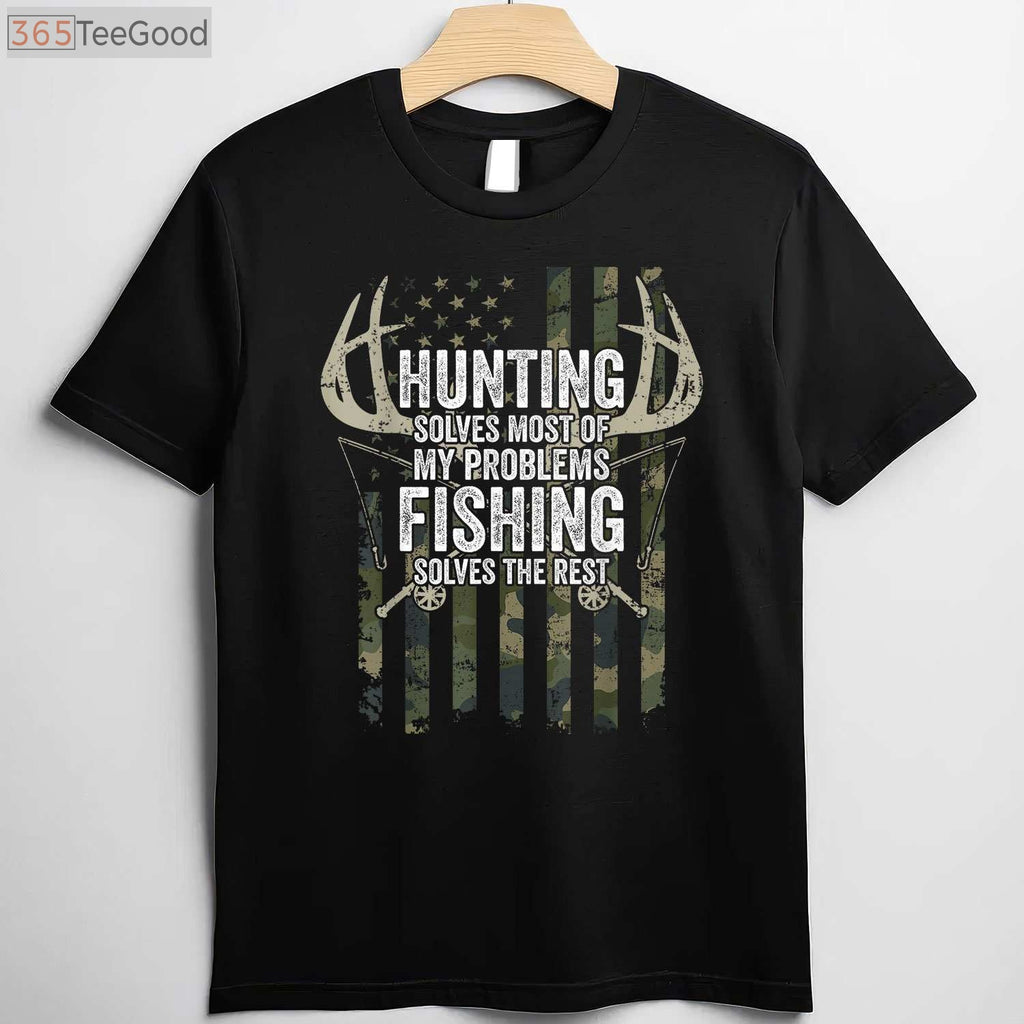 Hunting and Fishing Problem Solver Shirt, Funny Outdoor Hobby Therapy Tee