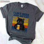 I Like Beer My Cat and Maybe 3 People T-Shirt - Funny Cat Lover Gift