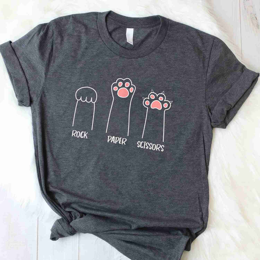 Introvert Cat Funny Rock Paper Scissors Paw Gift Tee T-Shirt Adults Unisex
