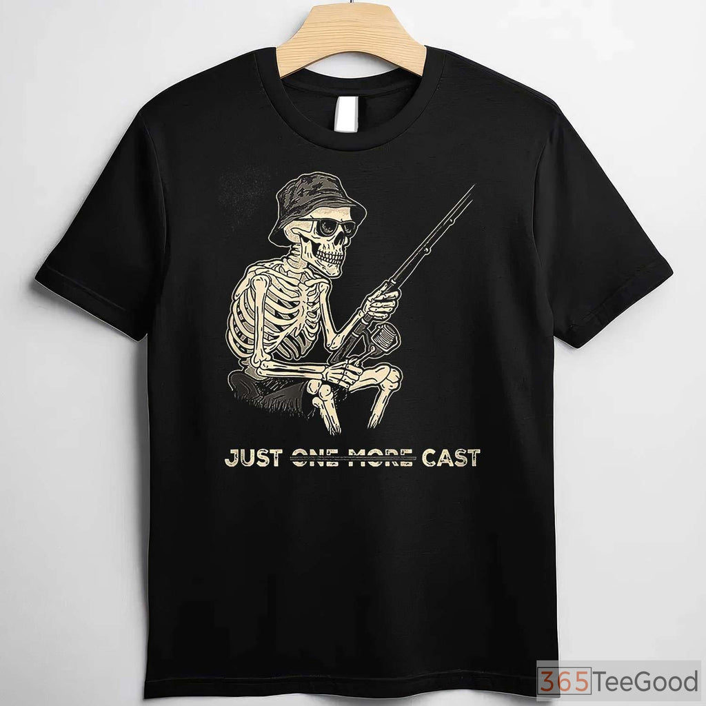 Just One More Cast Skeleton Fishing Shirt - Gritty Bass Angler Graphic Tee