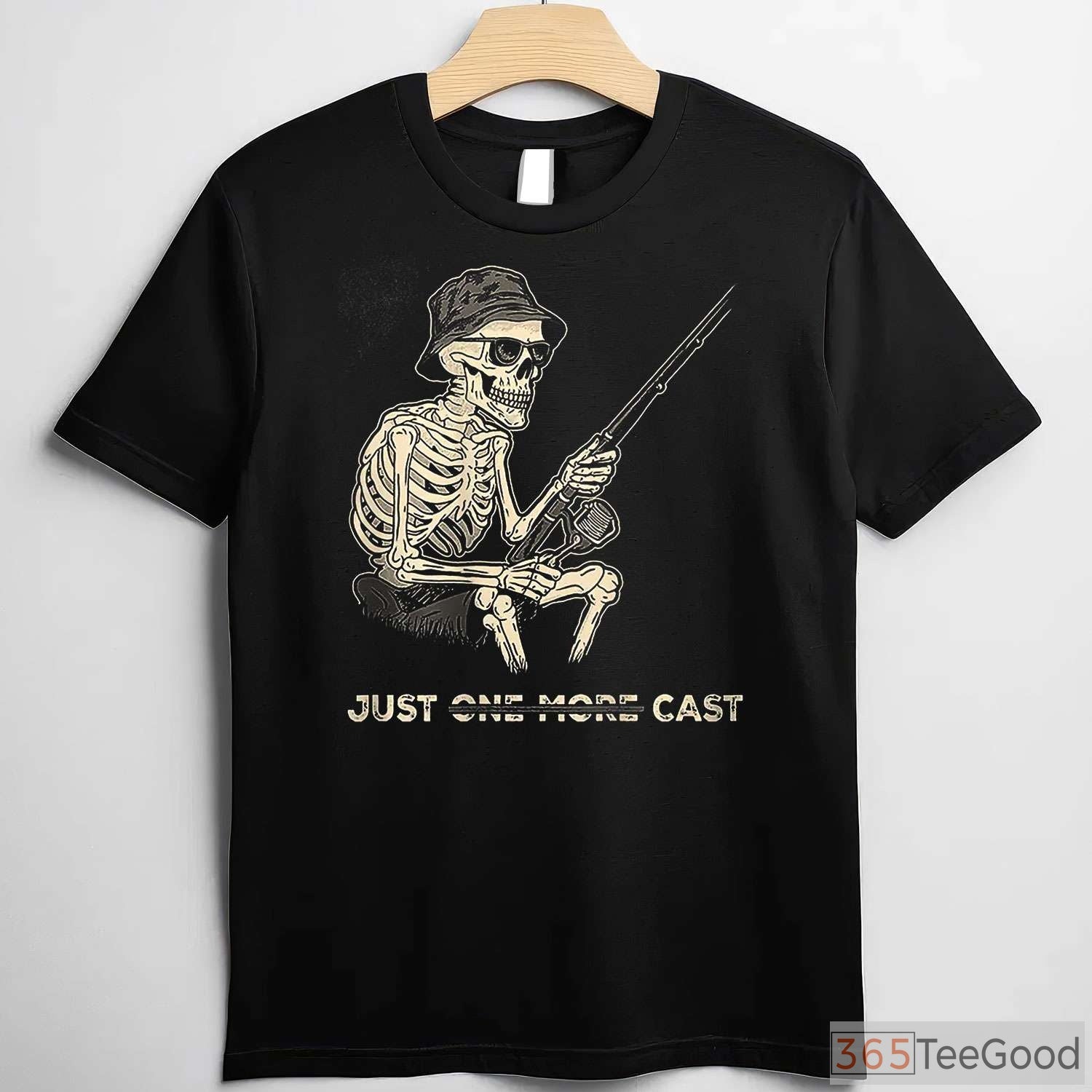 Just One More Cast Skeleton Fishing Shirt - Gritty Bass Angler Graphic Tee