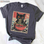 Kawaii Cat Ramen Japanese Anime T-Shirt - Funny Neko Graphic Tee