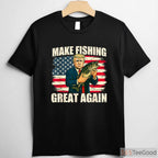 Make Fishing Great Again Patriotic Tee, Classic American Flag Fishing Apparel for Men