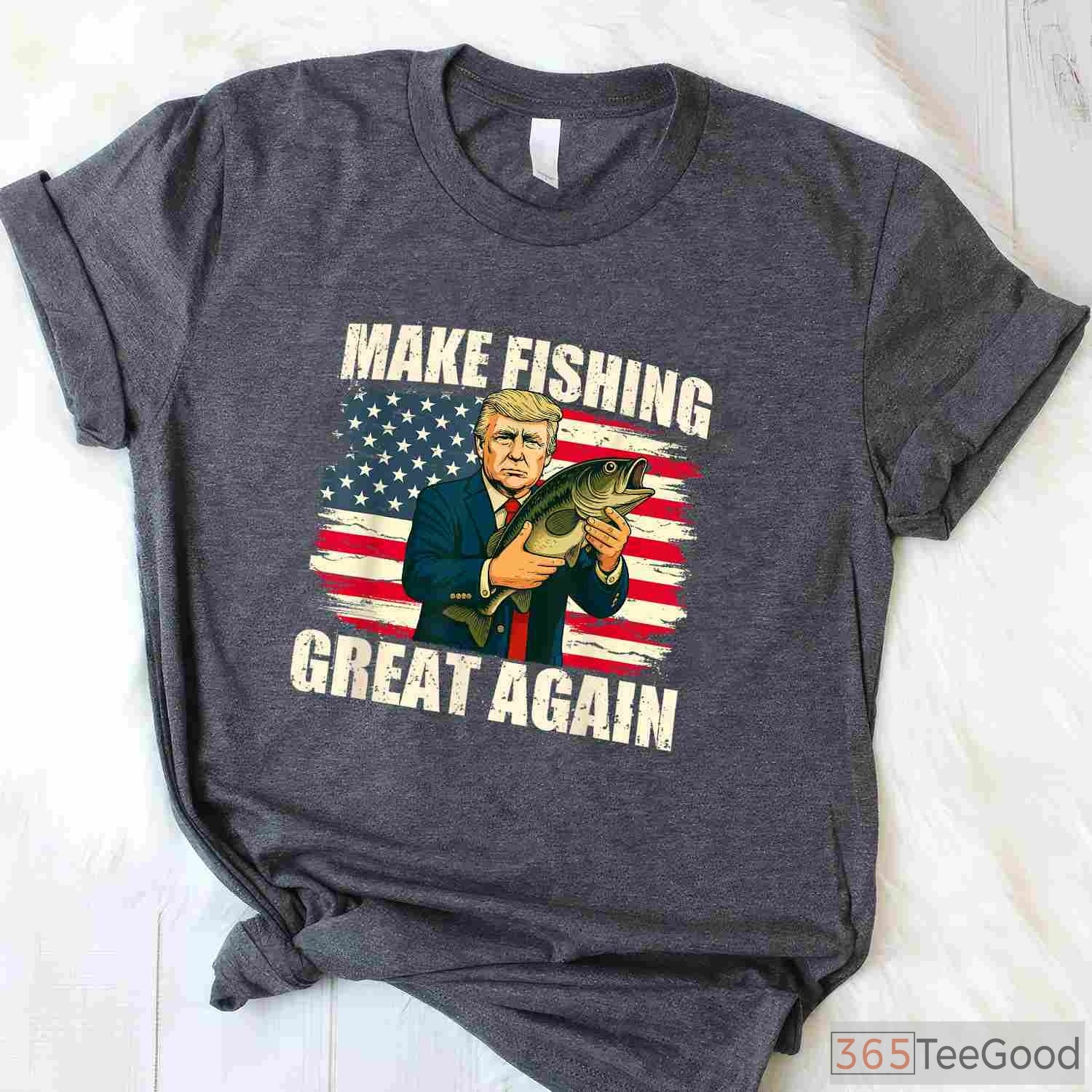 Make Fishing Great Again Patriotic Tee, Classic American Flag Fishing Apparel for Men