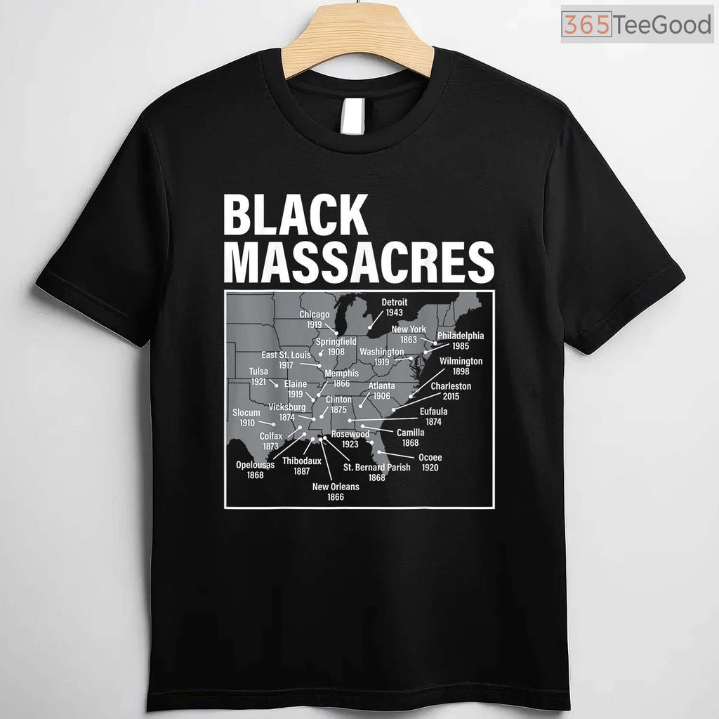 Map of American Black Massacres History T-Shirt Educational Awareness Black History Month Shirt