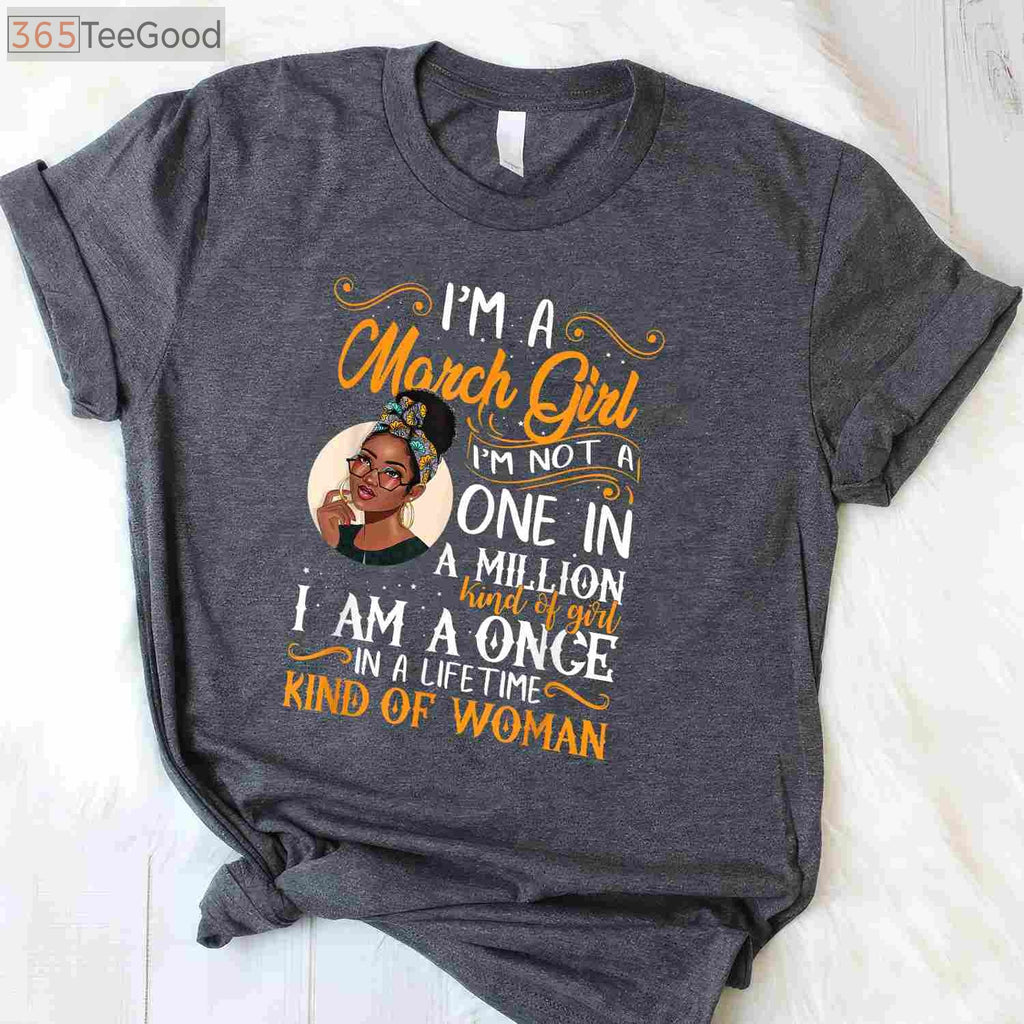 March Girl Pisces Birthday T-Shirt - Melanin Black Queen Birthday Gift for Adults