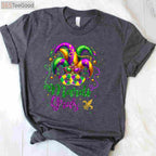 Mardi Gras Shirt for Women Men Kids, Beads Mask Feathers Hat Carnival T-Shirt
