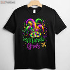 Mardi Gras Shirt for Women Men Kids, Beads Mask Feathers Hat Carnival T-Shirt