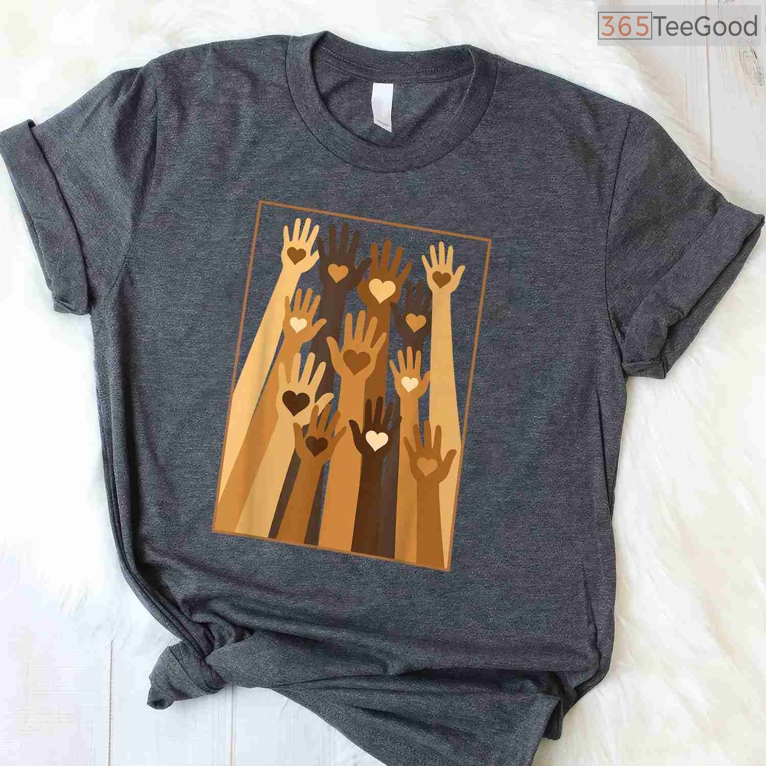 Melanin Hand Hearts T-Shirt Black History Month Love & Unity African American Shirt