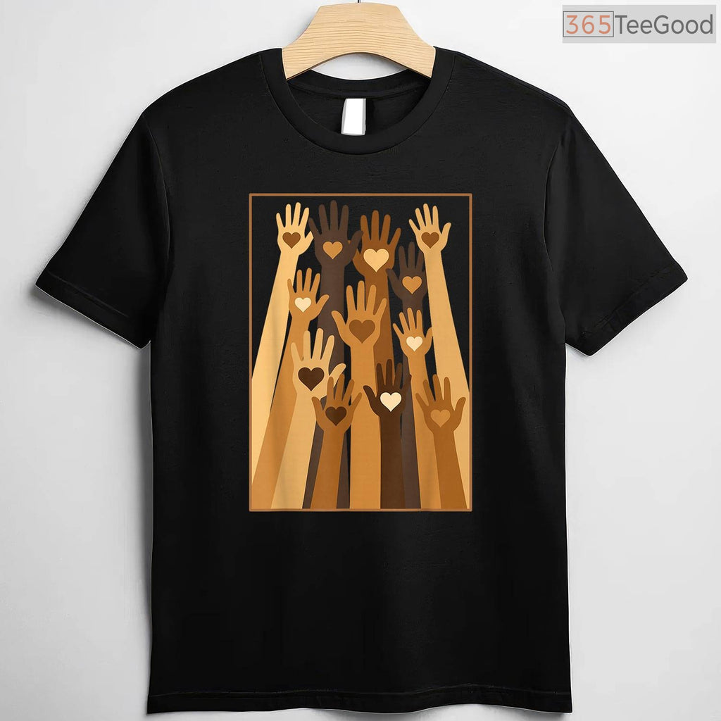 Melanin Hand Hearts T-Shirt Black History Month Love & Unity African American Shirt