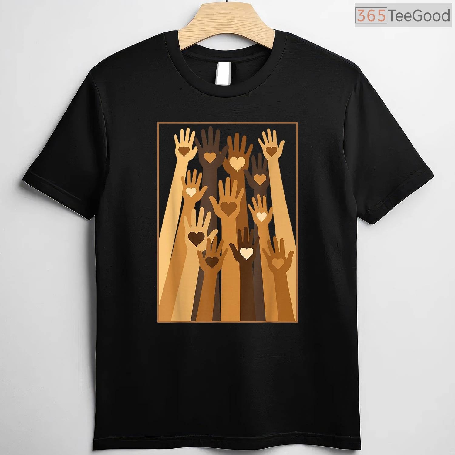 Melanin Hand Hearts T-Shirt Black History Month Love & Unity African American Shirt