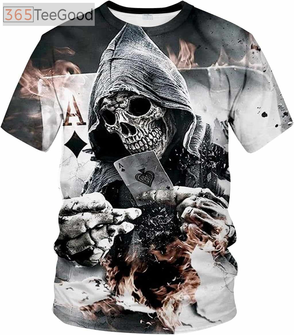 Men’s Black and White Skull 3D Shirt – Gothic Skull Graphic Short Sleeve Crewneck T-Shirt
