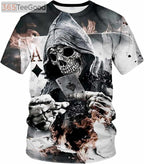 Men’s Black and White Skull 3D Shirt – Gothic Skull Graphic Short Sleeve Crewneck T-Shirt