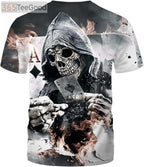 Men’s Black and White Skull 3D Shirt – Gothic Skull Graphic Short Sleeve Crewneck T-Shirt