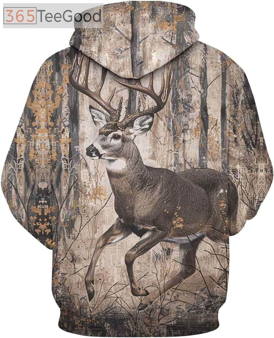 Men’s Deer Camouflage 3D Hoodie – Novelty Animal Print Pullover Long Sleeve Sweatshirt
