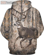 Men’s Deer Camouflage 3D Hoodie – Novelty Animal Print Pullover Long Sleeve Sweatshirt