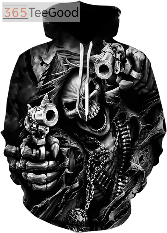 Men’s Skull Graphic 3D Hoodie – Gothic 3D Print Pullover Sweatshirt
