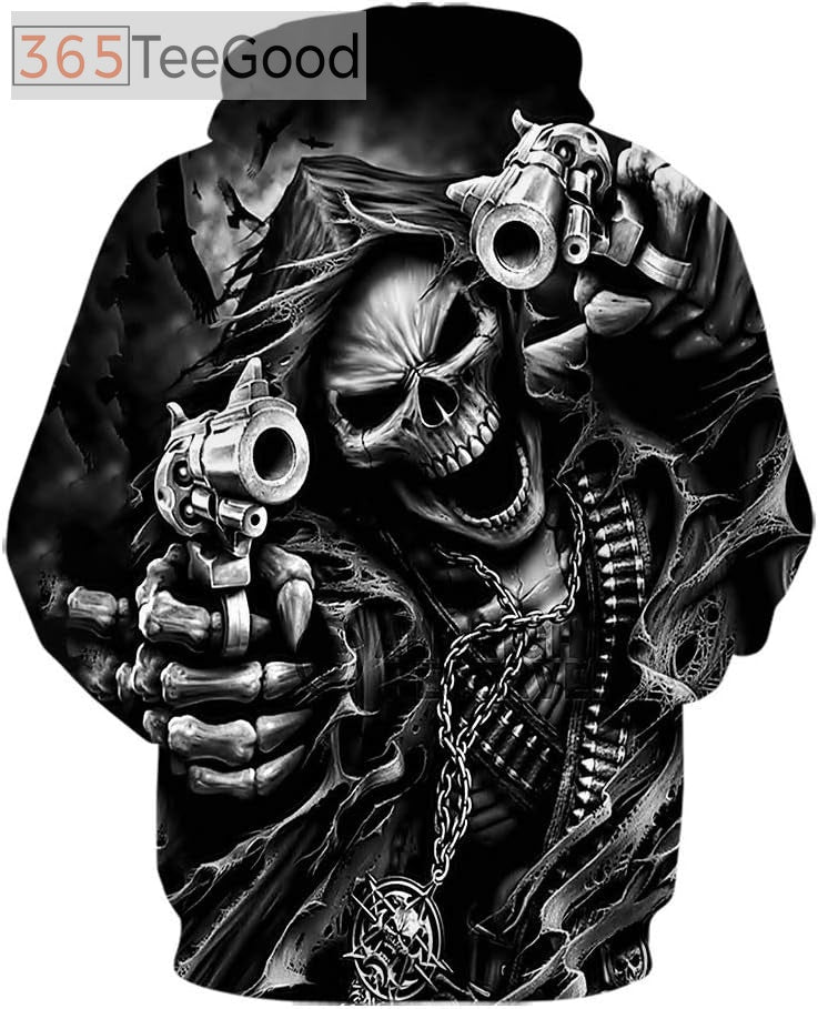 Men’s Skull Graphic 3D Hoodie – Gothic 3D Print Pullover Sweatshirt