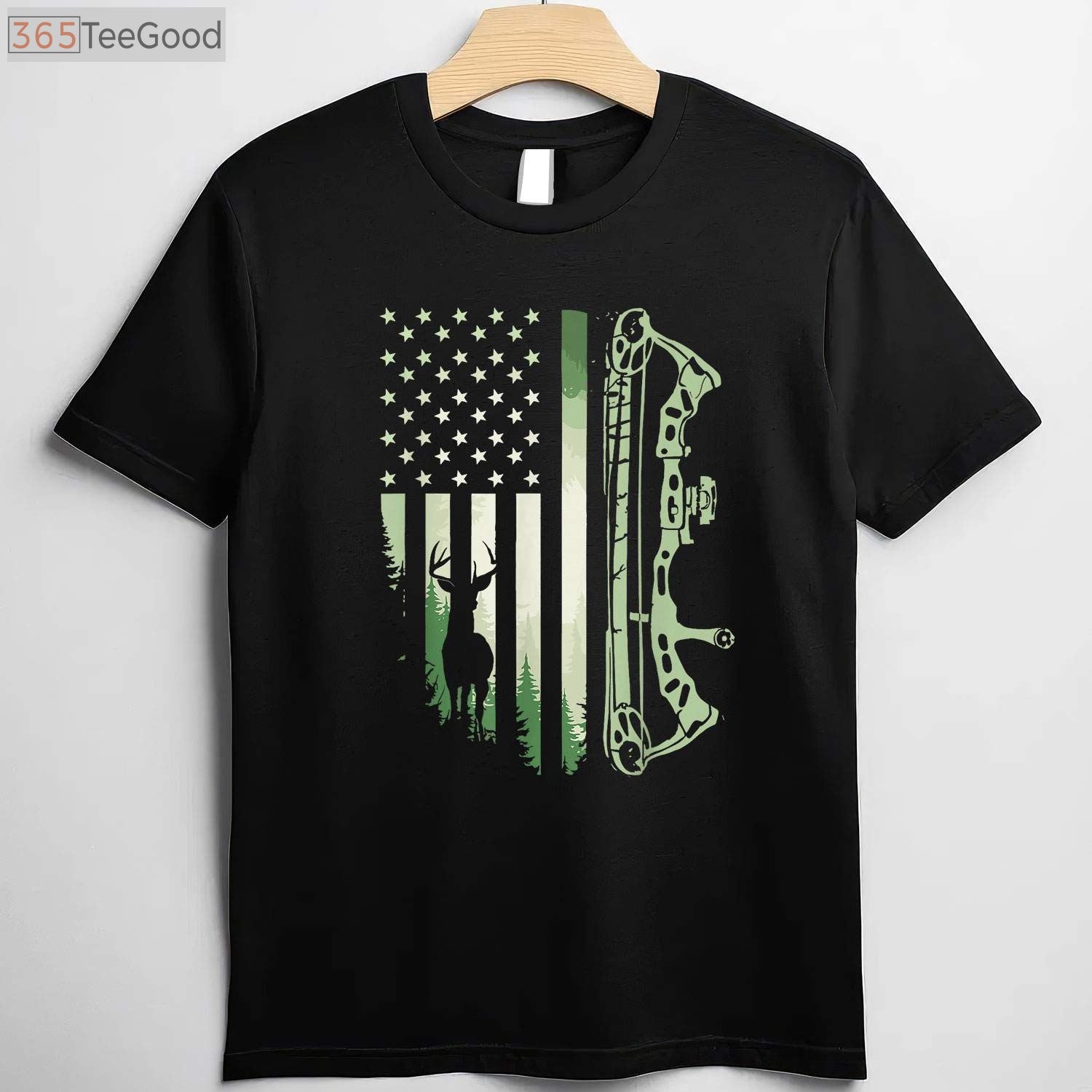 Patriotic American Flag Bowhunting Shirt, USA Archery and Deer Hunting Tee