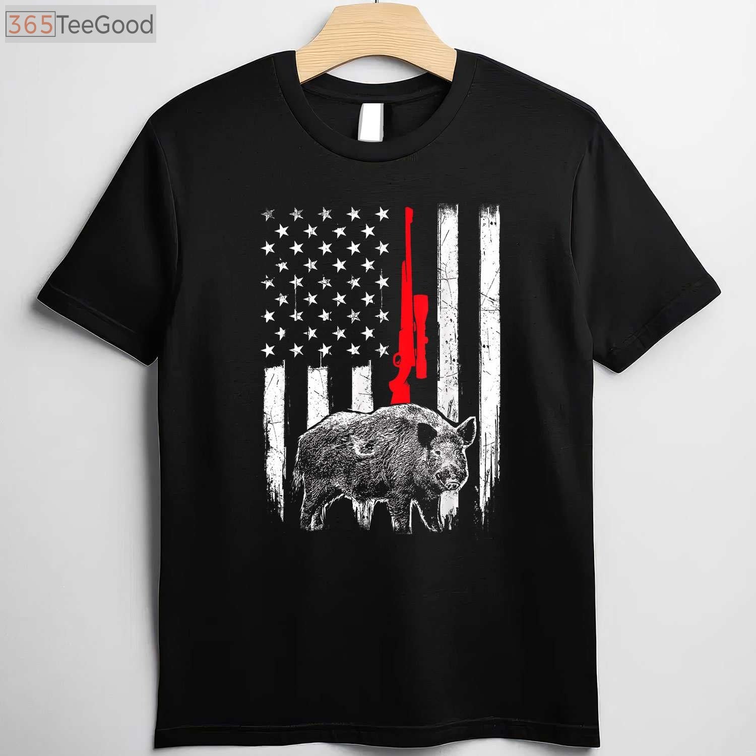 Patriotic Boar Hunting Shirt, American USA Flag Wild Hog Hunter Apparel