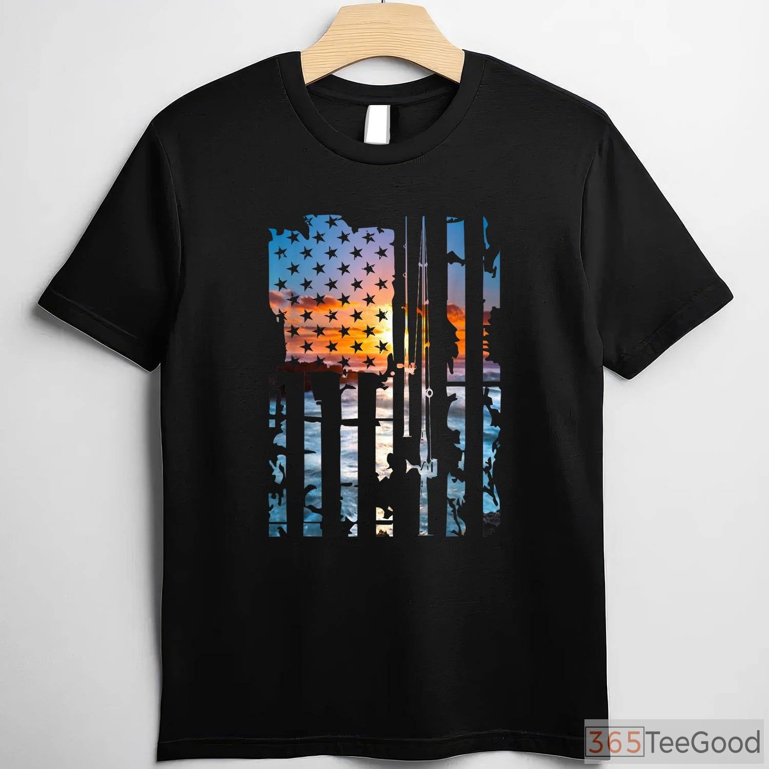 Patriotic US Flag American Fishing Shirt, Vintage USA Fisherman Graphic Tee