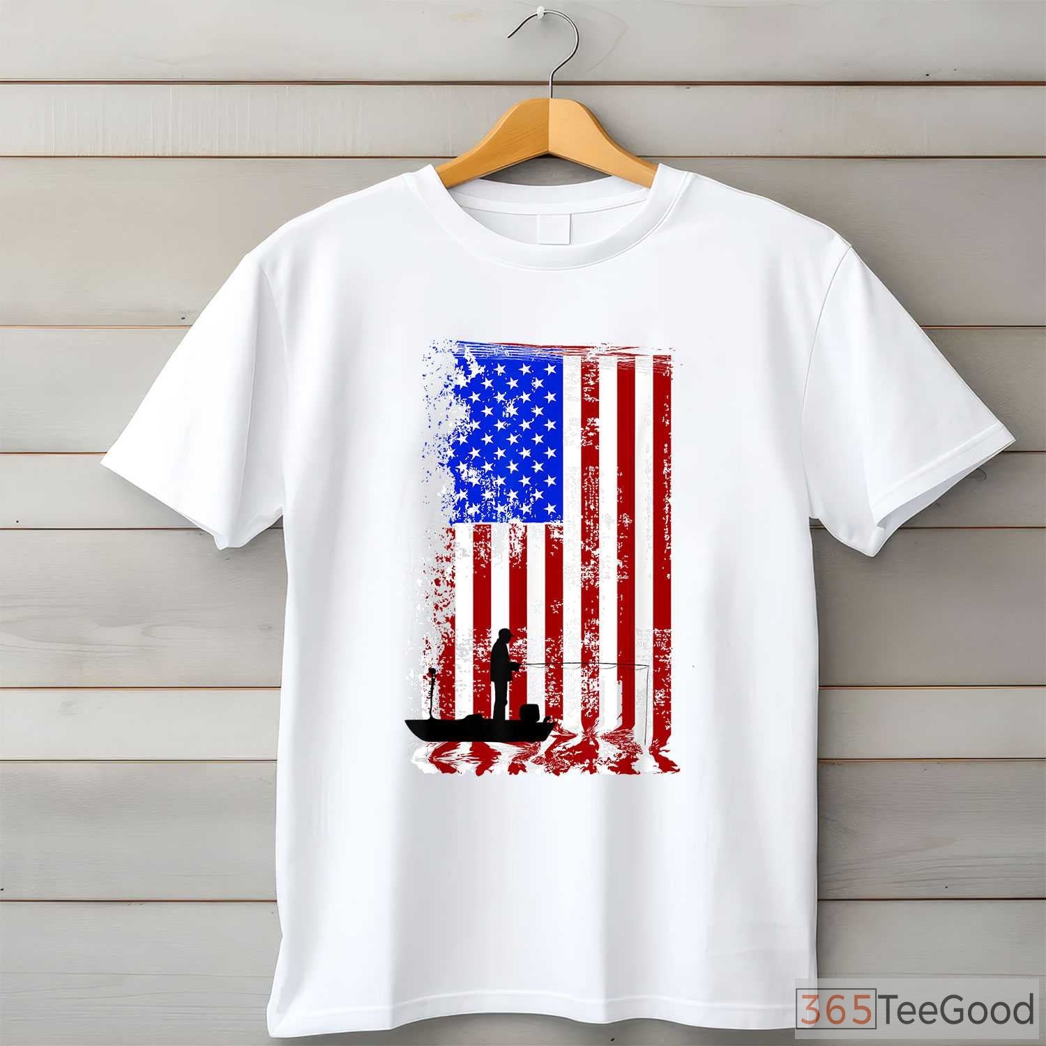 Patriotic American Flag Fishing Shirt, USA Fisherman Boat Gear for Men